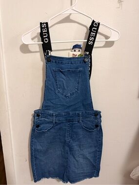 Guess Blue Denim Overall Skirt with Black Branded Straps